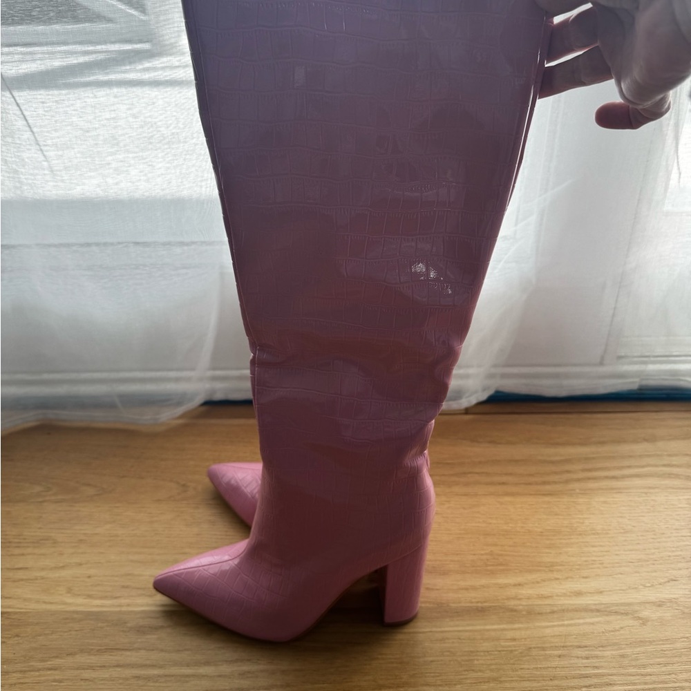 New Pink Croc-Embossed Heeled Boots size 38 - Picture 4 of 10